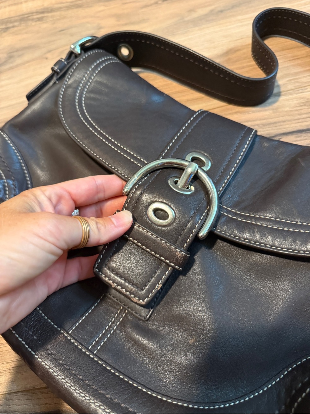 Coach Dark Brown Leather Shoulder Bag with Silver Hardware - Picture 3 of 8